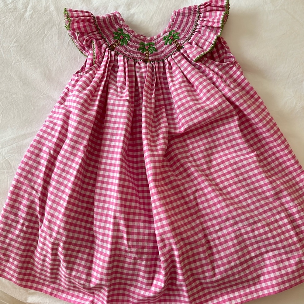 Southern Sunshine smocked palm tree dress 4t EUC (hemmed - easily removed)